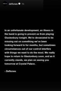 DEFTONES Cancel GLASTONBURY Festival Performance Due To 'An Illness In The Band'