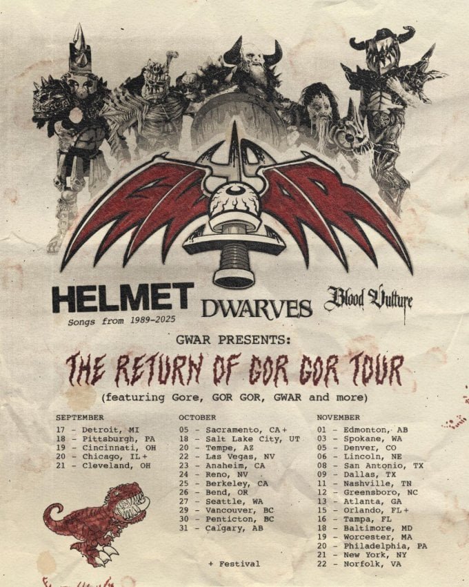 GWAR Announce 'The Return of Gor Gor Tour' with Helmet, The Dwarves, and Blood Vulture