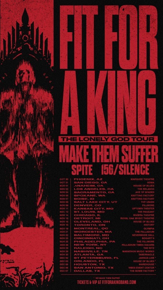 Fit For A King Announce ‘The Lonely God Tour’ with Make Them Suffer, Spite, 156/Silence