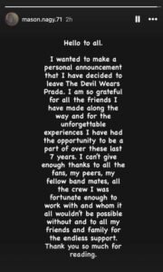 The Devil Wears Prada and Bassist Mason Nagy Part Ways