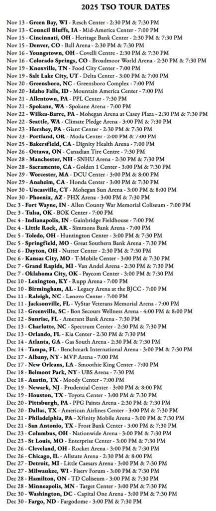 TRANS-SIBERIAN ORCHESTRA Announces 2025 Tour 'The Ghosts Of Christmas Eve: The Best Of TSO And More'