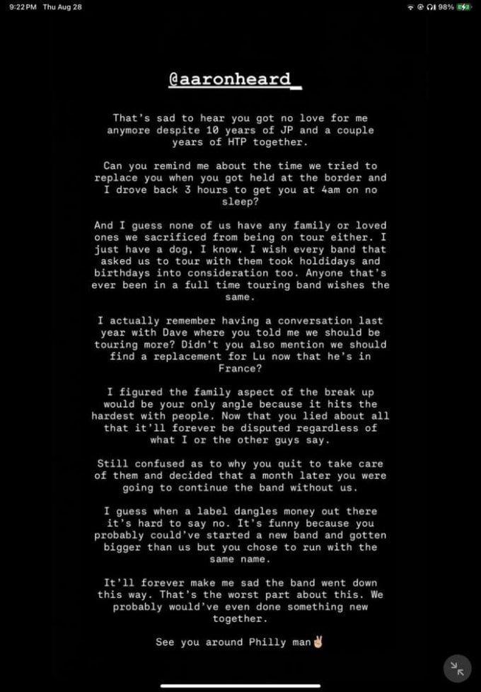 Jesus Piece Guitarist John DiStefano Responds to Aaron Heard’s Comments